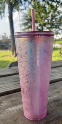 Starbucks Pink Cold Cup Tumbler Wildlife Buck/Elk Fox Bird Flowers 24oz New