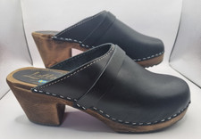 Lotta From Stockholm schwarze Leder Clogs klassischer High Heel UK Größe 7