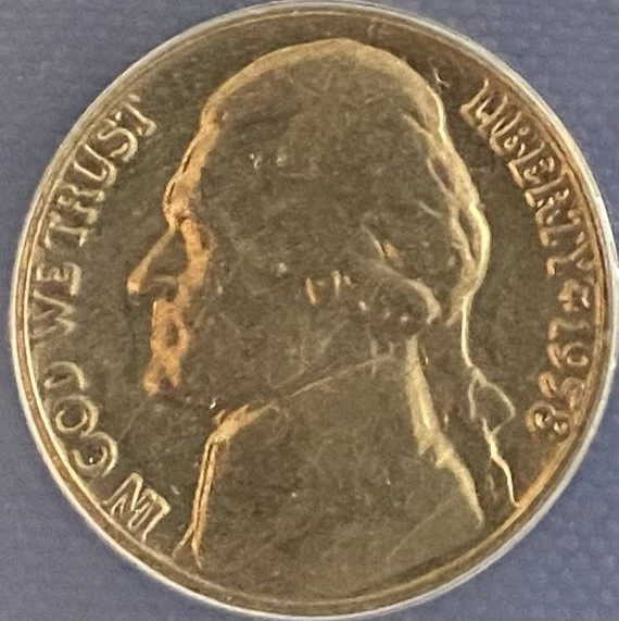 1958 Nickel, MINT ERROR!MS63 ANACS, Improperly Annealed Planchet, “Black Beauty” - Image 3 of 3