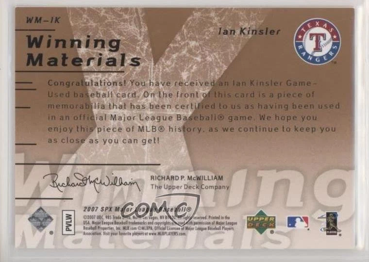 2007 SPx Winning Materials Bronze /199 Ian Kinsler #WM-IK - Image 2 of 2