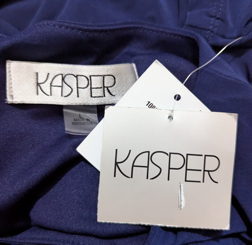 Abito midi nuovo con etichette Kasper taglia L aderente e svasato blu navy ls manca cintura 0988 - Foto 5 di 7
