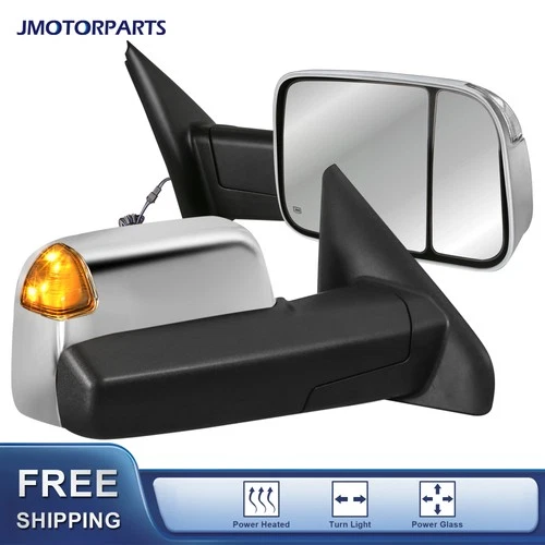 Chrome Housing Tow Mirrors Power Heated With Turn Signal For 2002-2008 Dodge Ram