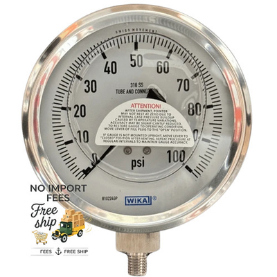 #ad 4quot; Stainless Wika Bourdon Tube Pressure Gauge 100 PSI 1 4quot; Bottom Mount $217.99