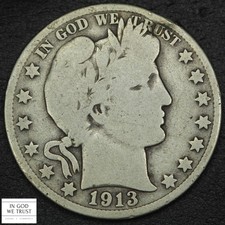 1913 D Barber Silver Half Dollar 50C
