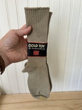 VTG NOS Gold Toe Boys Pair Of Crew Socks Khaki Shoe size 2-9 Cotton Lycra