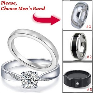 Wedding Rings Set 3 Pcs Hers Sterling Silver His Selectable Men S Women S Cz Ebay