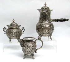 1880's  DUTCH SILVER GROOT BOERSMA REPOUSSE CHOCOLATE SET 23.21ozs