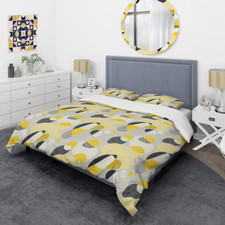 Modern Contemporary Abstract Duvet Cover Set Yellow / Black / Gray King Size