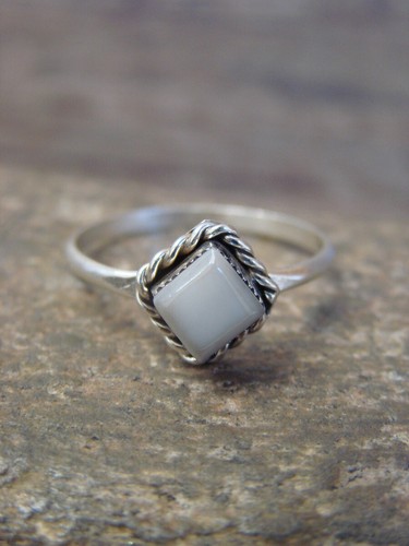 Zuni Indian Sterling Silver White Mother of Pearl Ring by Rosetta - Size 5.5