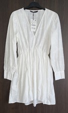 ZARA WHITE FLORAL EMBROIDERED V-NECK DRESS WITH ELASTIC WAIST SIZE S BNWT