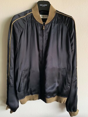 SS15 Saint Laurent Paris Black Gold Souvenir Teddy Bomber Jacket
