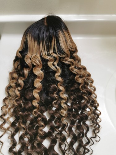 High Quality Ombre Blonde 24'' Curly Soft Virgin Human Hair Front Lace Wig - 第 10/22 張圖片