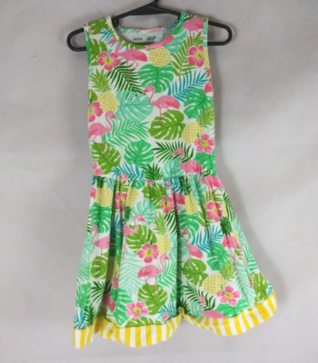 AnnLoren Fun Pink Flamingo & Pineapple Jungle Sleeveless Dress Girls Size 6