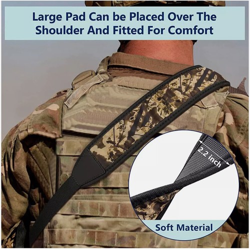 Camouflage 2 Point Rifle Gun Sling with Swivels & Neoprene Shoulder Padded Strap - Picture 8 of 10