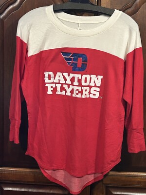 DAYTON FLYERS RED SOFT 3/4 SLEEVES SHIRT BLUE84 MADE IN USA WOMEN SIZE S & L NEW