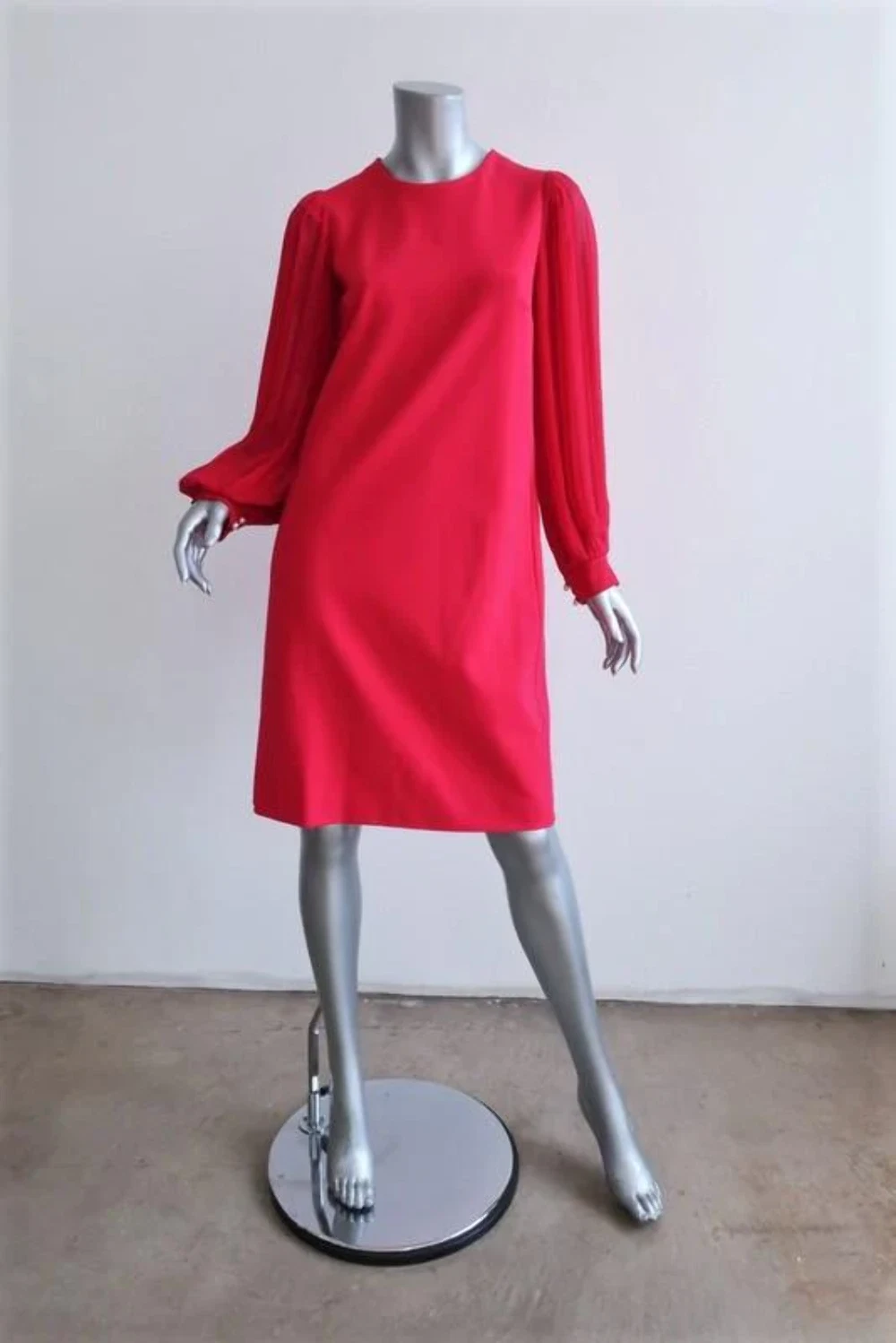 Robe à manches plissées Gucci soie magenta et crêpe extensible taille moyenne