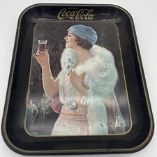 Coca Cola Woman Drinking Coke Metal Tin Serving Tray 1970's Circa