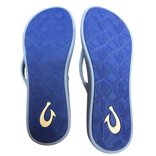 OluKai Women's Flip Flop Sandals Blue Floral Cushioned Footbed Casual Size 9 - Picture 2 of 3