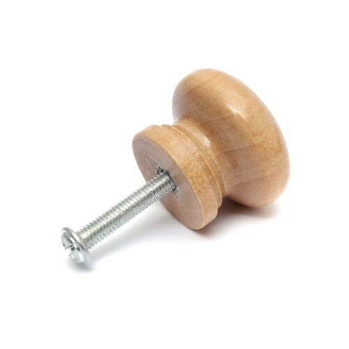 10 x Wood Door Knobs Natural Wooden Round Cupboard Drawer Pull Handle + Screws - Picture 5 of 8