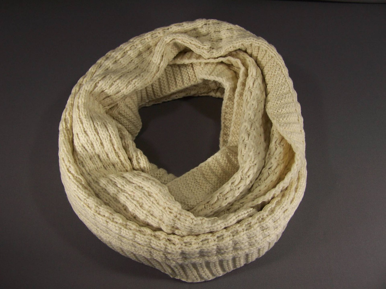 Cream chunky waffle knit circle infinity endless loop long super soft ...