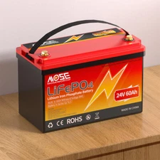 24V 60Ah LiFePO4 Lithium Battery 15000+ Deep Cycle 60A BMS RV Solar Marine 