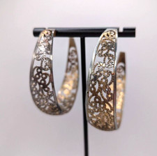 Large C-hoop Gold-tone and Silver-tone - Swirl Floral Vining Filigree Design