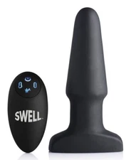 Swell Inflatable Rechargeable Silicone Vibrating Anal butt plug Sex Toy Black