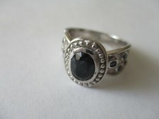 9 Stone Black Sapphire sterling silver 925 ring for woman Real Gems size 7