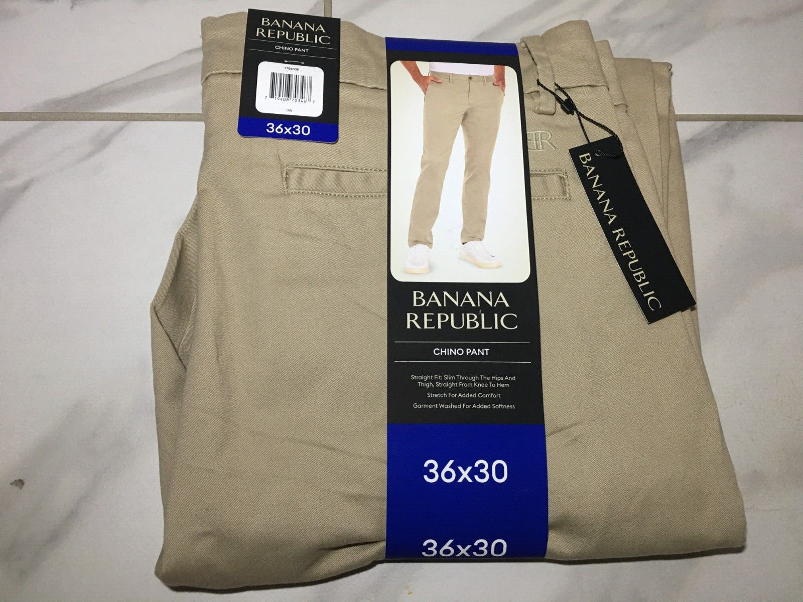 Banana Republic Men's Chino Pant, Size 36x30,Stretch, Straight Fit, Tan, New