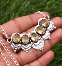 Collier bijoux fait main en argent sterling 925 pierre précieuse citrine 17-18"