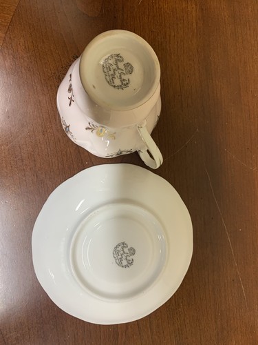 Royal Grafton Pink Pedestal Teacup Saucer Bone China Gold Leaf Turquoise center - Picture 3 of 12
