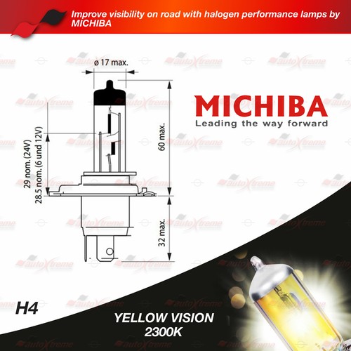 2x H4 472 MICHIBA 12V 55/60W Headlight Halogen Bulb Lamp Globe 2300K GOLD YELLOW - Picture 6 of 9
