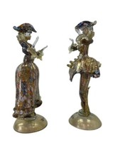 Coppia Goldoniana Figure Dama Cavaliere Sculture in vetro di Murano fatto a mano