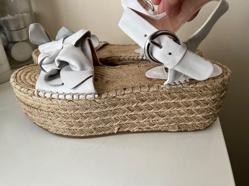 Topshop Sandals Size UK 4 White Leather Espadrille Platform Summer Holiday Beach - Picture 8 of 12