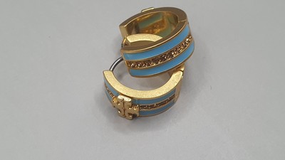 Tory Burch Distressed Goldton blau Emaille Kristall kleine Huggie Ohrringe
