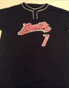 red black and white baseball jersey