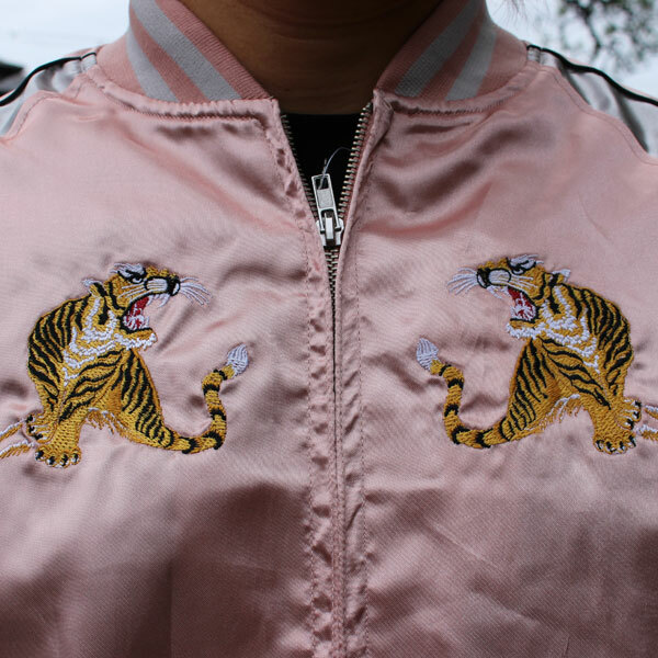 JAPANESE SUKAJAN tiger EMBROIDERY JAPAN satin JACKET pink Souvenir