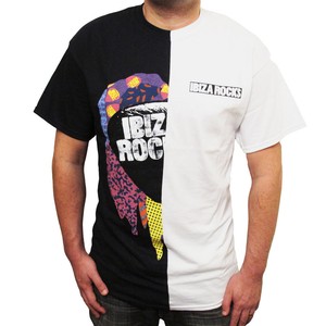 Ibiza Rocks Men S Spliced T Shirt Half Black White Logo Top Festival Top Summer Ebay