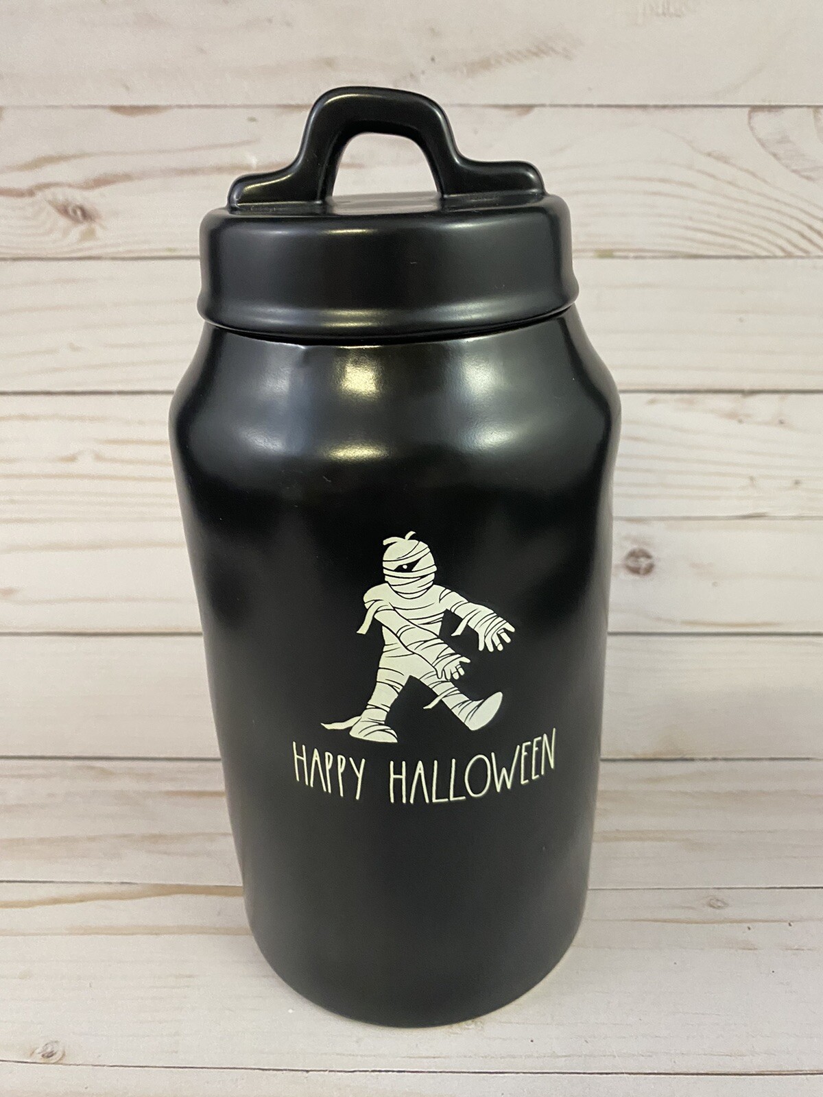 Rae Dunn Mummy Happy Halloween Canister Magenta Black eBay