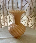 Vintage Fenton Art Glass 1950's Pink Swirl Spiral Ruffled Crimped Vase 6" Tall