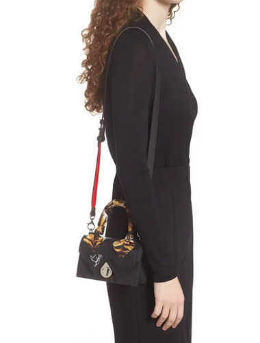 Christian Louboutin Mini Elisa Tiger Silk Top Handle Leather Bag Black NIB $1450 - Picture 3 of 19
