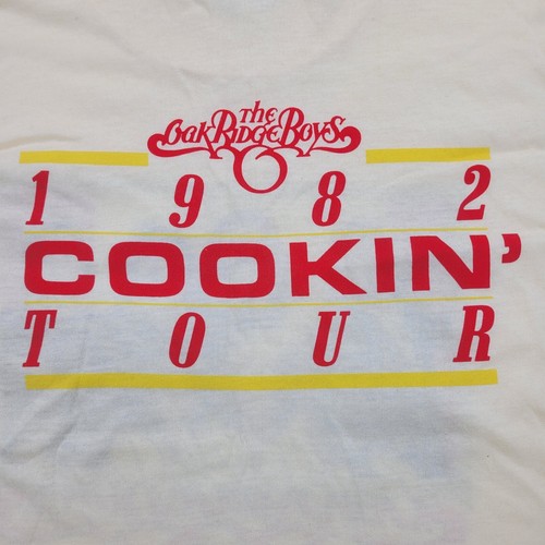 T-shirt vintage anni 80 Oak Ridge beige punto singolo 1982 Cookin Tour uomo M USA - Foto 3 di 6