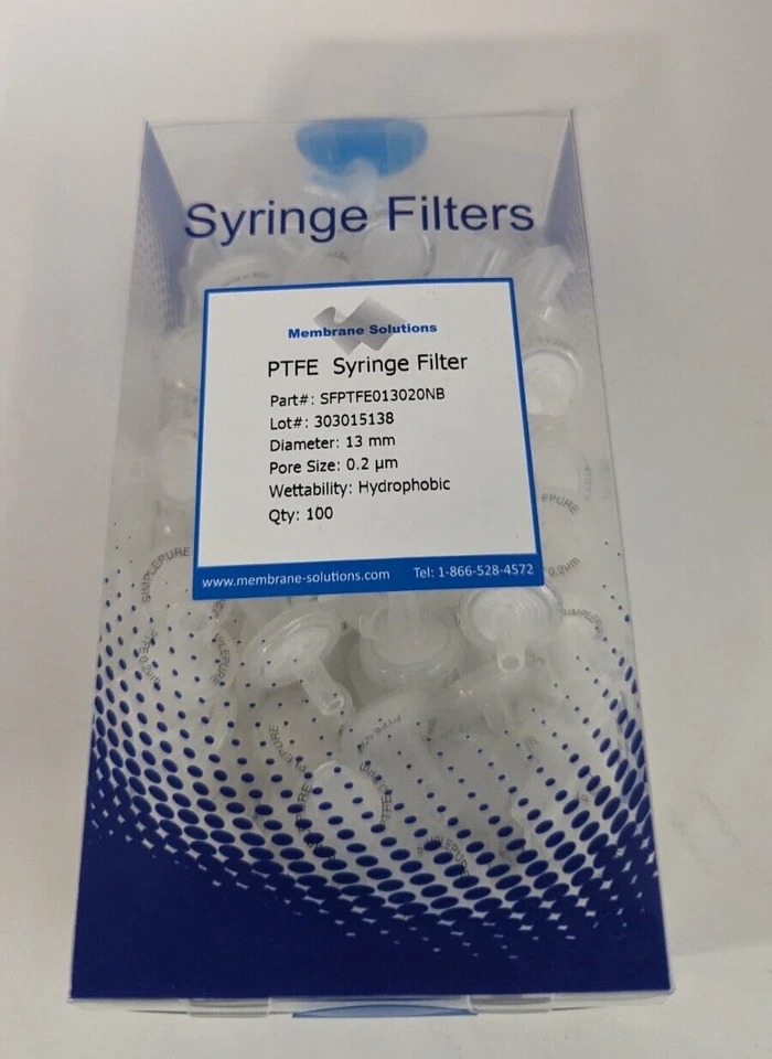 NEW Membrane Solutions 13mm D, 0.2um Pore Size PTFE Syringe Filters (Box of 100) - Image 2 of 4
