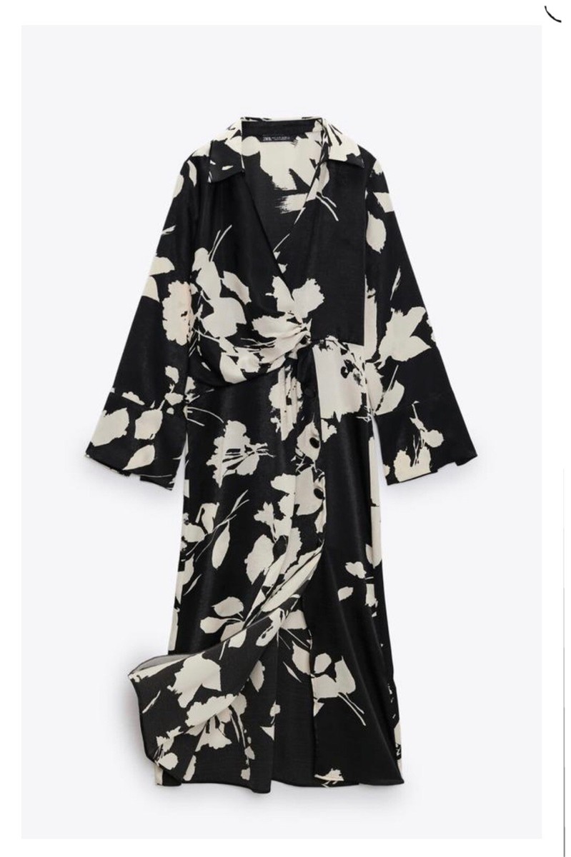 Zara Satin Effect Wrap Floral Print Midi Dress sz XS Zara Satin Effect Wrap Floral Print Midi Dress sz XS
