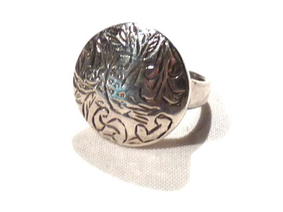 Bague Argent 925 Ciselée - Taille 51 - Plateau Rond 2 Cm - Bijou Occasion