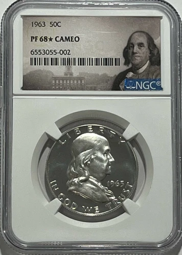 1963 NGC PF68 Star Cameo Proof Ben Franklin Half Dollar 50c 90% Silver