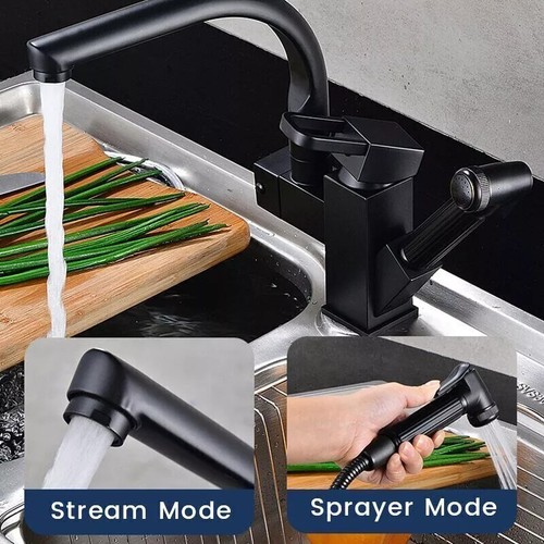 Matt Black Monobloc Kitchen Sink Mixer Tap with Pull Out Hose Spray Single Lever - Picture 5 of 15