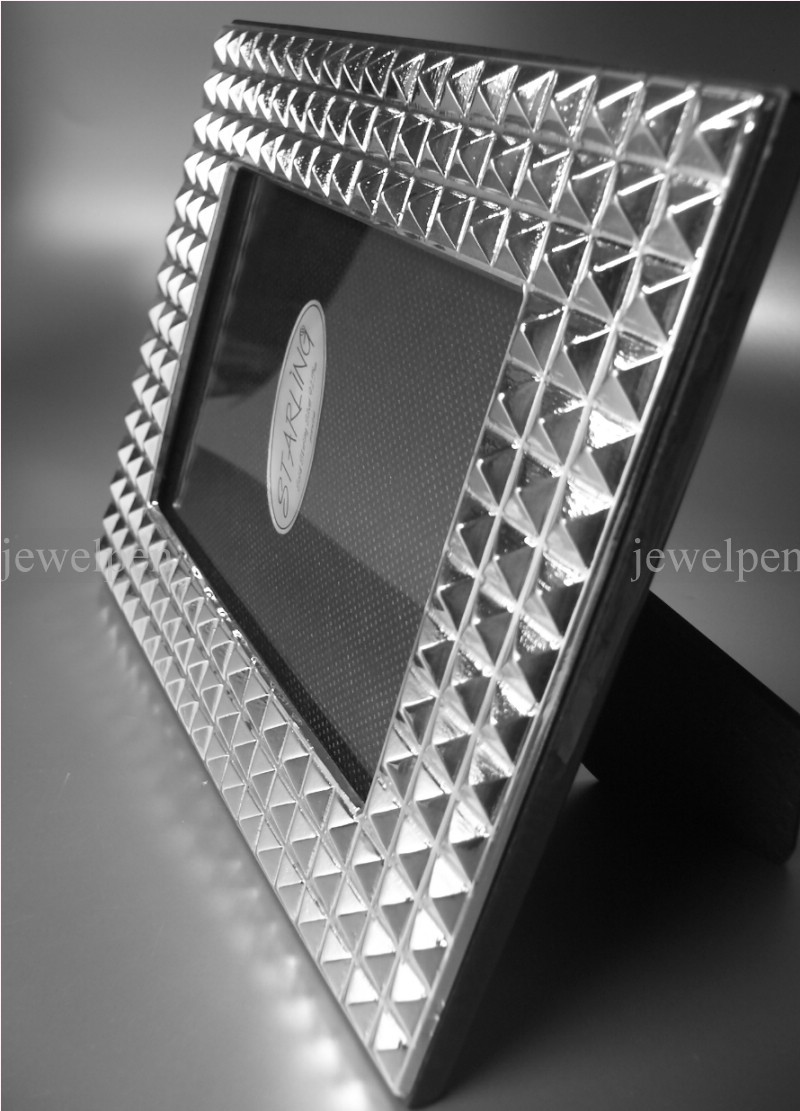 925 STERLING SILBER FOTORAHMEN ART DECO PYRAMIDES MAHAGONI HOLZRÜCKEN 10x15(M1)