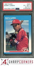 1987 FLEER #204 BARRY LARKIN RC REDS HOF PSA 6 DNA AUTO 8