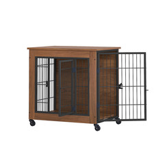Wooden Dog Crate with Wheels, Furniture Style Pet Kennel for Small Medium Dogs